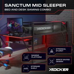 X Rocker Sanctum Mid Sleeper Bunk Bed with Gaming Desk & Underbed Space in Black - Size: Single - thumbnail 2