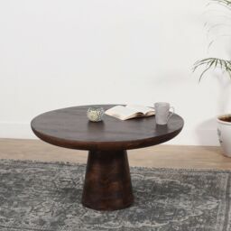 IH Design Natural Solid Dark Mango Wood Round Coffee Table in Brown - thumbnail 2