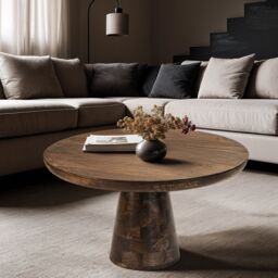 IH Design Natural Solid Dark Mango Wood Round Coffee Table in Brown - thumbnail 3