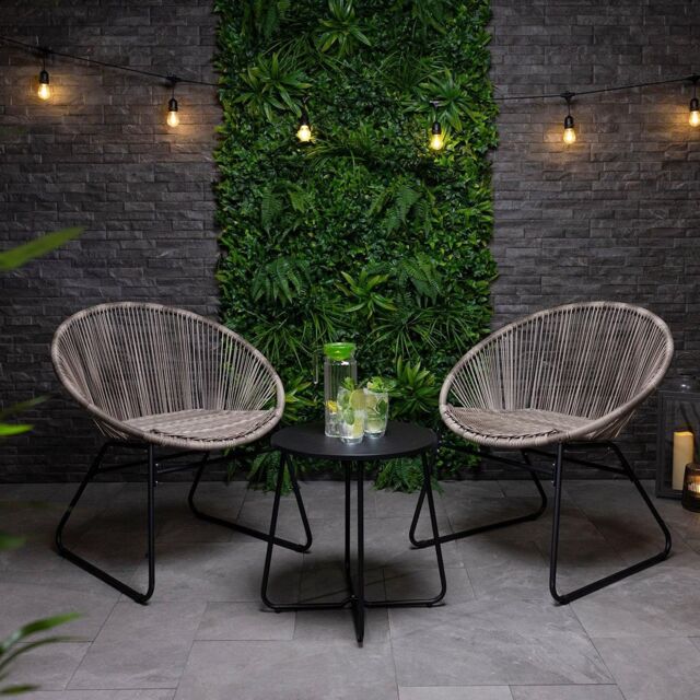 Charles Bentley Zanzibar Tea for Two Bistro Set Grey Cafe 2 Chairs & Table - image 1