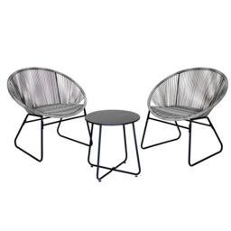 Charles Bentley Zanzibar Tea for Two Bistro Set Grey Cafe 2 Chairs & Table - thumbnail 5