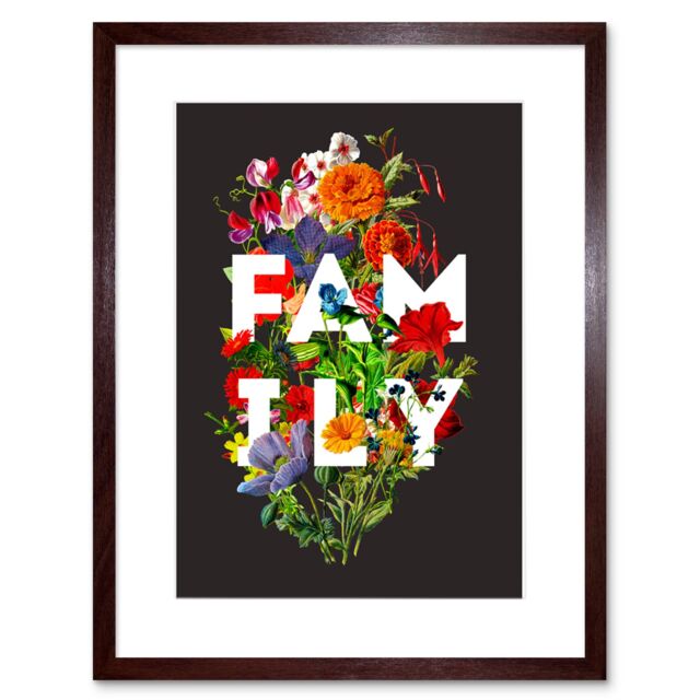 "Artery8 Wall Art Print Floral Layered Quote Family Framed in Brown - Size: W7"" x H9""" - image 1