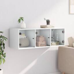 Berkfield Home Wall Cabinet with Glass Doors White 102x37x35 cm - Size: 102 x 37 x 35 cm - thumbnail 3