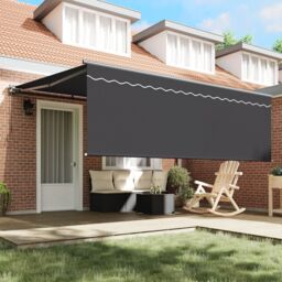Berkfield Home Retractable Awning Manual Orange & White 350x250 cm Polyester - thumbnail 3