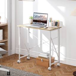 HOMCOM Folding Desk on Wheels, Writing Table for Home Office, Natural in Light Oak