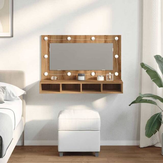 Berkfield Home Mirror Cabinet with LED Artisan Oak 90x31.5x62 cm in Brown - image 1