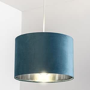 CGC Lighting 'Nila' Luxury Teal Velvet & Silver Round Pendant Drum Ceiling Lamp Shade - image 1