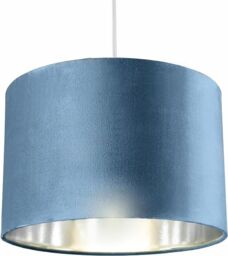 CGC Lighting 'Nila' Luxury Teal Velvet & Silver Round Pendant Drum Ceiling Lamp Shade - thumbnail 4