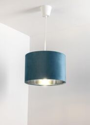 CGC Lighting 'Nila' Luxury Teal Velvet & Silver Round Pendant Drum Ceiling Lamp Shade - thumbnail 3