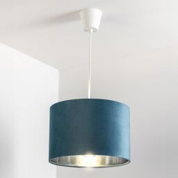 CGC Lighting 'Nila' Luxury Teal Velvet & Silver Round Pendant Drum Ceiling Lamp Shade - thumbnail 2