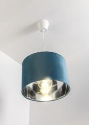 CGC Lighting 'Nila' Luxury Teal Velvet & Silver Round Pendant Drum Ceiling Lamp Shade - thumbnail 6