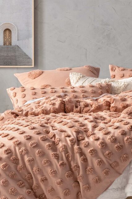 Linen House Haze Tufted Polka Dot Pillowcase Set in Light Brown - image 1