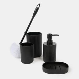 OHS Bathroom Accessories 4 Piece Set Ribbed Soap Holder Tumbler Toothbrush in Black - thumbnail 2