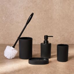 OHS Bathroom Accessories 4 Piece Set Ribbed Soap Holder Tumbler Toothbrush in Black - thumbnail 1