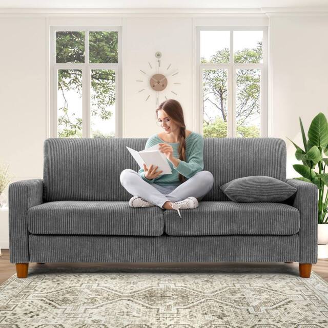 Dprodo 178CM Corduroy Seater Sofa with Extra Deep Seats in Grey - Size: 1 Pack - image 1