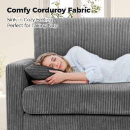 Dprodo 178CM Corduroy Seater Sofa with Extra Deep Seats in Grey - Size: 1 Pack - thumbnail 3