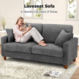 Dprodo 178CM Corduroy Seater Sofa with Extra Deep Seats in Grey - Size: 1 Pack - thumbnail 9