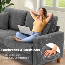 Dprodo 178CM Corduroy Seater Sofa with Extra Deep Seats in Grey - Size: 1 Pack - thumbnail 4