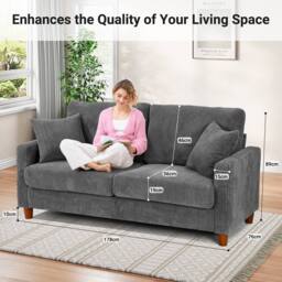 Dprodo 178CM Corduroy Seater Sofa with Extra Deep Seats in Grey - Size: 1 Pack - thumbnail 2