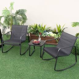 Costway 3 Piece Patio Rocking Set 2 Rocking Bistro Chairs & Glass-Top Table Furniture in Black - thumbnail 3