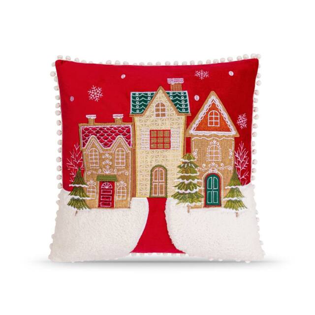 Luxury Living Christmas Gingerbread House Cushion in Red - Size: 45 cm x 45 cm - image 1