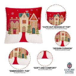 Luxury Living Christmas Gingerbread House Cushion in Red - Size: 45 cm x 45 cm - thumbnail 4