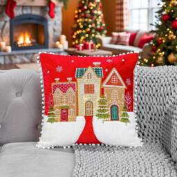 Luxury Living Christmas Gingerbread House Cushion in Red - Size: 45 cm x 45 cm - thumbnail 2