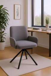Living and Home Grey Linen Modern Swivel Chair with Black Legs - thumbnail 1