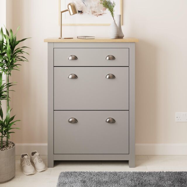 GFW Lancaster 2 Door 1 Drawer Shoe Cabinet in Grey - image 1
