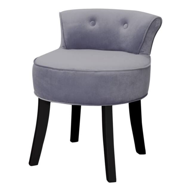 Grey Velvet Dressing Footstool Make Up Chair with Black Legs - image 1