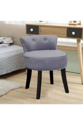 Grey Velvet Dressing Footstool Make Up Chair with Black Legs - thumbnail 2