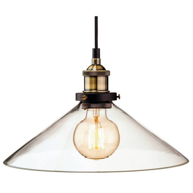 Netlighting Empire 1 Light Dome Ceiling Pendant Antique Brass Clear Glass E27 in Bronze