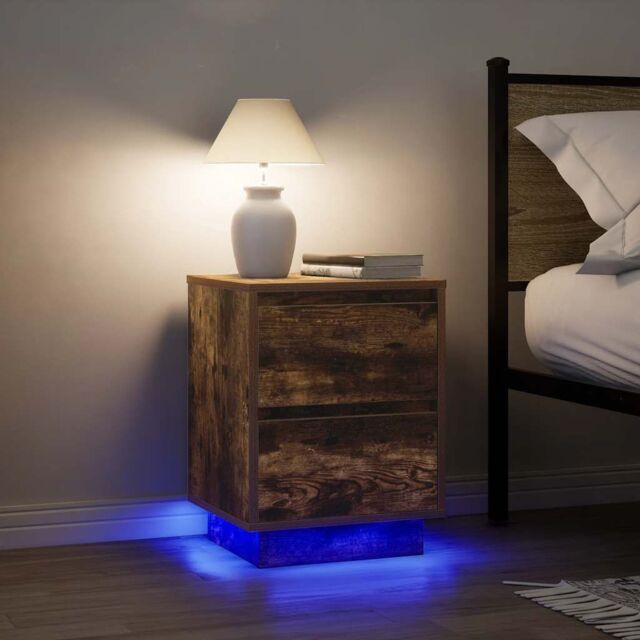 Berkfield Home Bedside Cabinets with LED Lights¬†2 pcs Smoked Oak 38x34x50 cm - Size: 38 x 34 x 50 cm - image 1