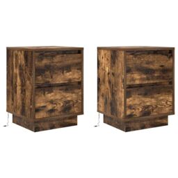 Berkfield Home Bedside Cabinets with LED Lights¬†2 pcs Smoked Oak 38x34x50 cm - Size: 38 x 34 x 50 cm - thumbnail 3
