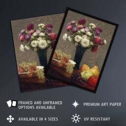 "Artery8 Asters & Fruit on a Table Latour Wall Art Poster Print - Size: W12"" x H16""" - thumbnail 2
