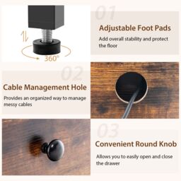 Gymax Industrial Bedside End Table Nightstand With Charging Station & Drawer in Brown - thumbnail 3