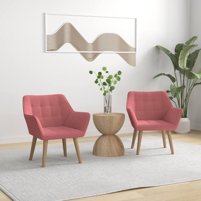 HOMCOM Set of 2 Velvet-Feel Accent Chair with Slanted Back, Wood Legs, Pink - image 1