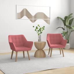 HOMCOM Set of 2 Velvet-Feel Accent Chair with Slanted Back, Wood Legs, Pink - thumbnail 1
