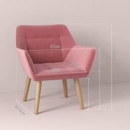 HOMCOM Set of 2 Velvet-Feel Accent Chair with Slanted Back, Wood Legs, Pink - thumbnail 3
