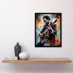 Artery8 Wall Art Print Country Music Colourful Oil Painting Musician Playing Guitar Portrait Art Framed - Size: A4 - thumbnail 4