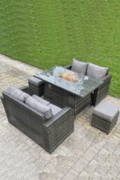 Fimous Garden Furniture Sofa Set Dining Table Gas Fire Pit Table 6 Seater in Dark Grey - thumbnail 3