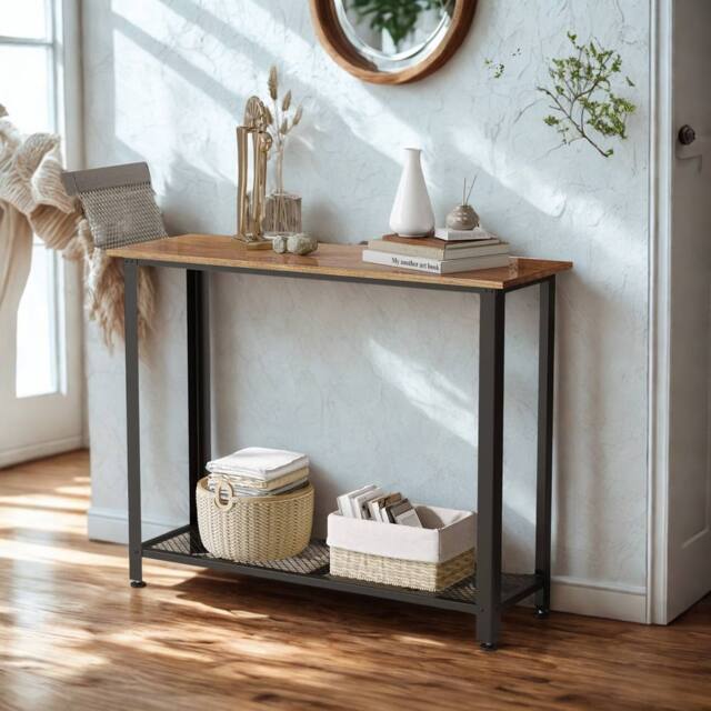 FURNOS Industrial 2 Tier Entryway Hallway Console Table in Brown - image 1