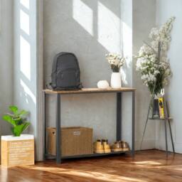 FURNOS Industrial 2 Tier Entryway Hallway Console Table in Brown - thumbnail 4