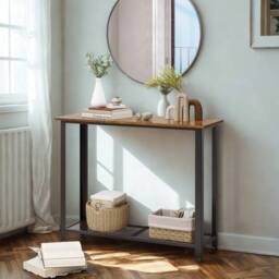 FURNOS Industrial 2 Tier Entryway Hallway Console Table in Brown - thumbnail 2