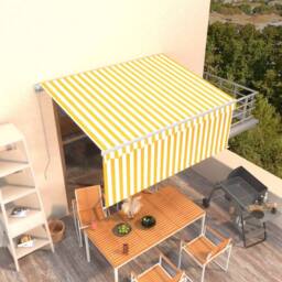Berkfield Home Manual Retractable Awning with Blind 3.5x2.5m Yellow&White in Yellow - thumbnail 2