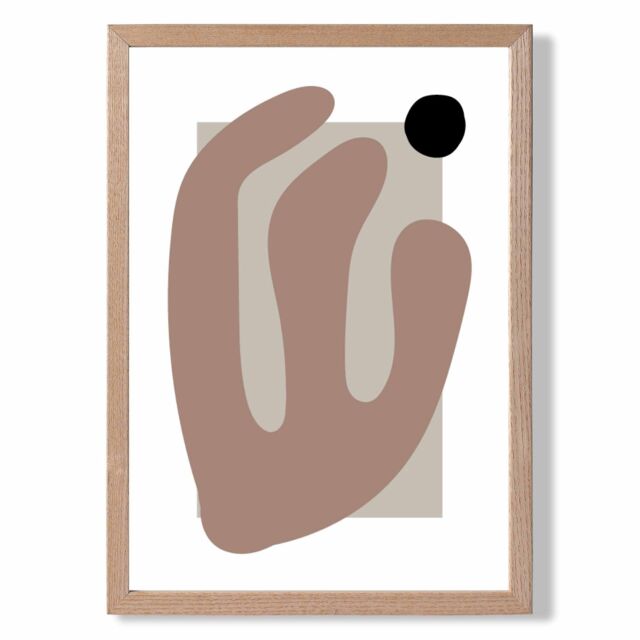 ARTZE Matisse Floral Cutout Brown & Beige Framed Print SIZE: A4 with Oak Frame - Size: A3 - image 1
