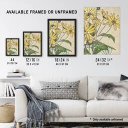 "Artery8 Sunflowers Watercolour Vintage Framed Wall Art Print Overbeck in Orange - Size: W12"" x H16""" - thumbnail 3