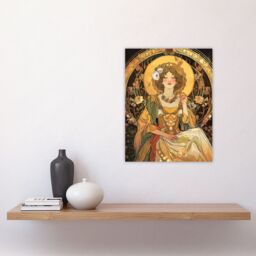 "Artery8 Alphonse Mucha Style Woman Floral Art Nouveau Wall Art Print in Yellow - Size: W18"" x H24""" - thumbnail 4