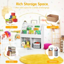 Gymax Bookshelf Toy Storage Cabinet Organizer With Open Shelves in White - thumbnail 9