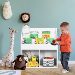 Gymax Bookshelf Toy Storage Cabinet Organizer With Open Shelves in White - thumbnail 3